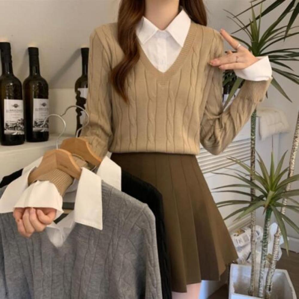 New Arrivals Open Run Women Sweater Cable Pattern Layered