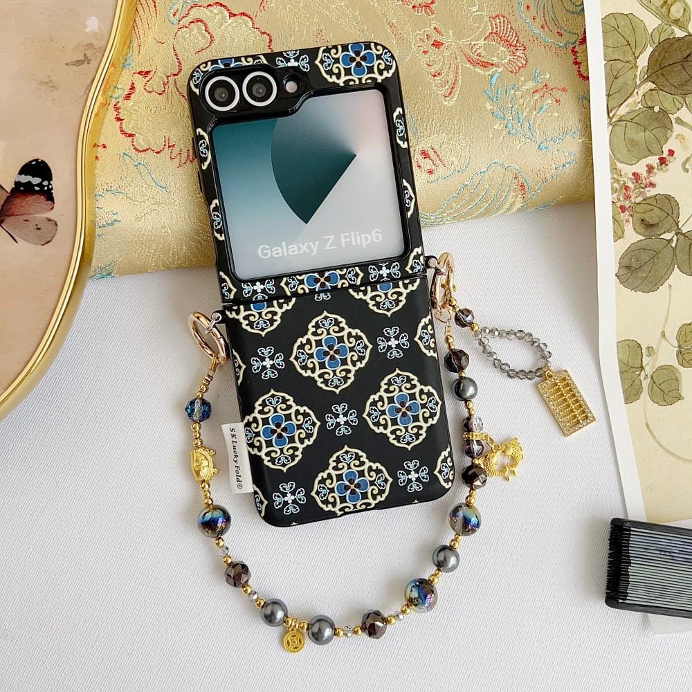 Chinese Style Phone Case For Samsung Galaxy Z Flip 6 7 FE Bracelet PC Hard Shell Protective Hand Strap Shockproof Back Cover