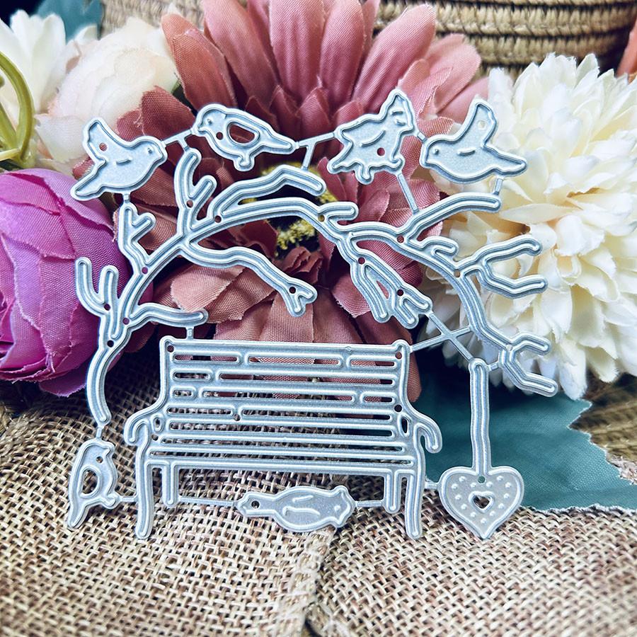Vögel auf den Ästen Parkbank Metall Schneidformen Schablone für DIY Scrapbooking Fotoalbum Prägepapier Karten Basteln Stanzteile