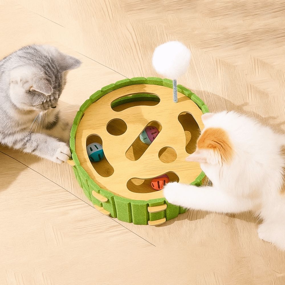Fun 5-in-1 Cat Game Box Intelligence with Jingle Balls Cat Puzzle Interactive Felt Cat Scratching Posts Indoor Play
