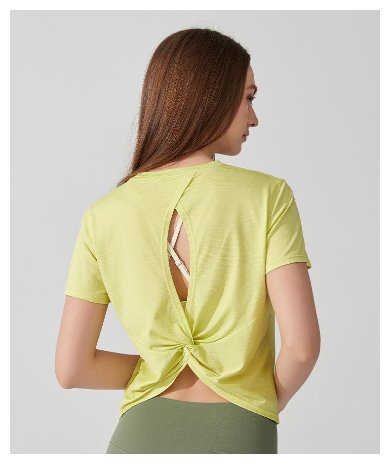 Women's Cross-Border Yoga T-Shirt - Lightweight, Breathable, Short Sleeve, Hollow Back, Perfect for Dance, Fitness, Running.