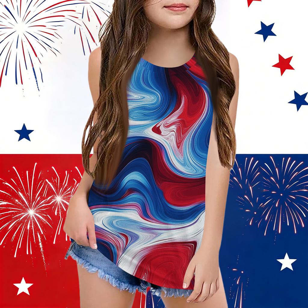 Girls  Kids Summer Crewneck Sleeveless Shirts Tank Tops Independence Day