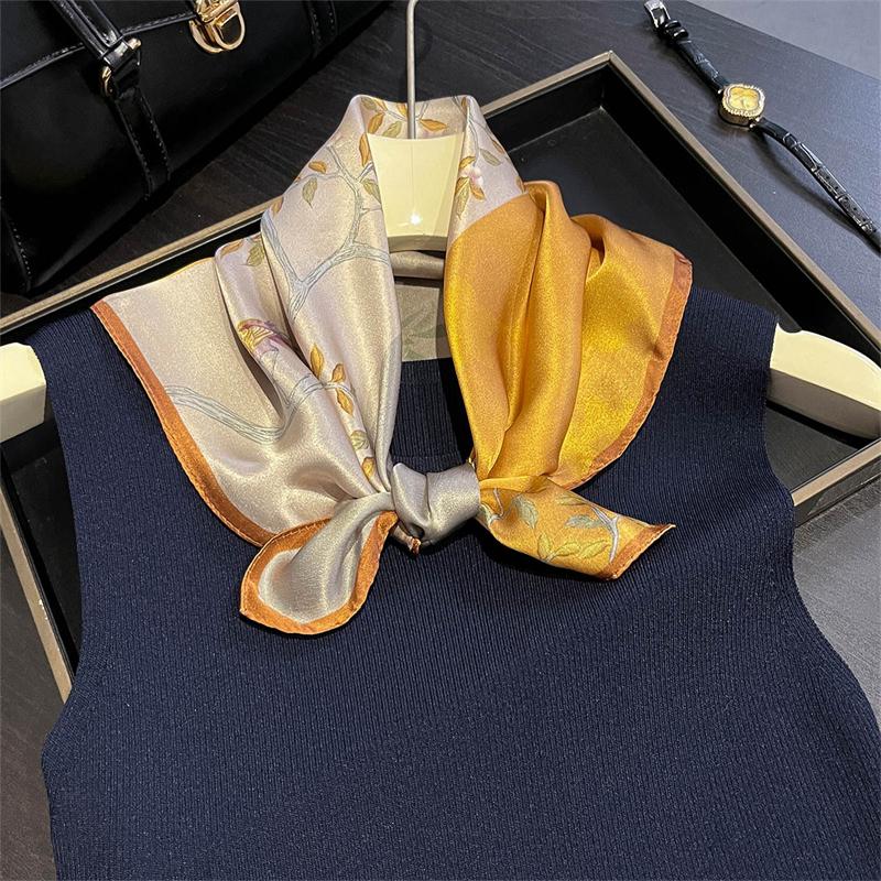 Luxury Shawl  100% Real Silk Square Scarf Women Designer Floral Print Neckerchief Female Hijab Bandana Headband