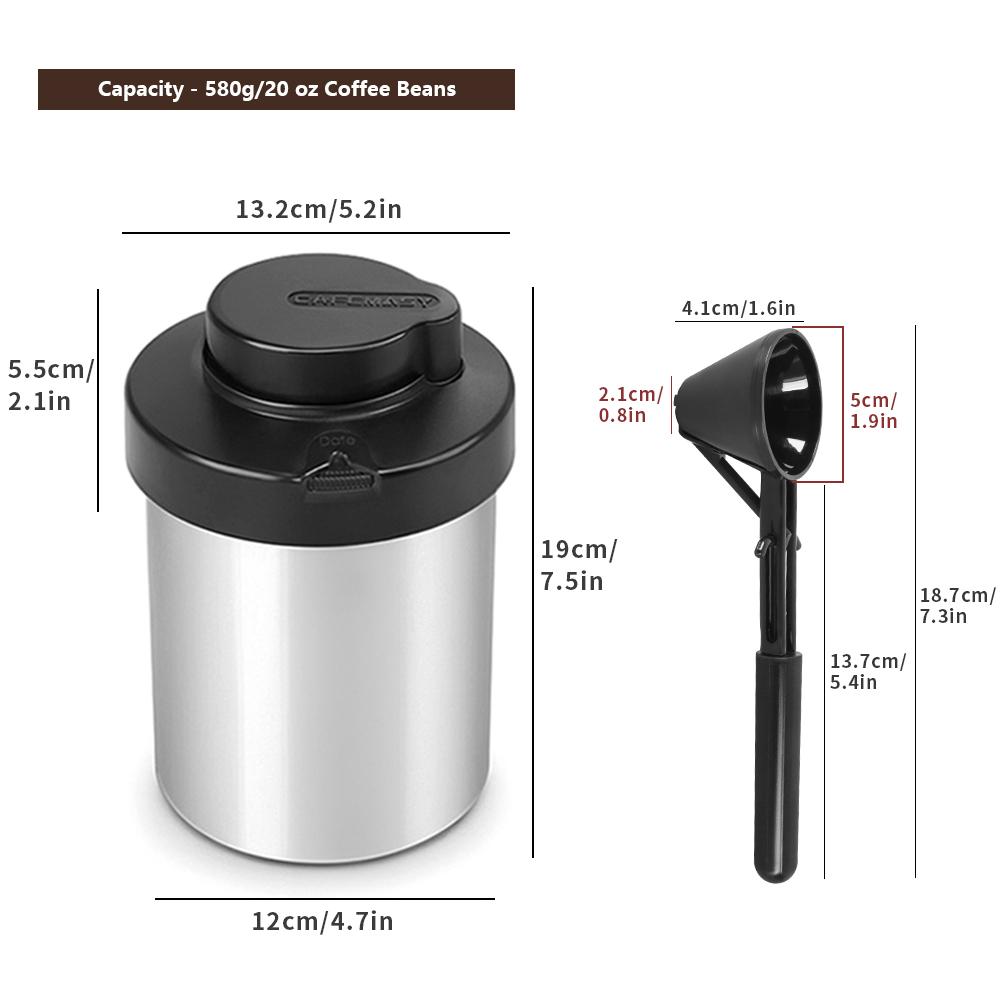 

CAFEMASY Coffee Canister, One-Piece Press Vacuum Sealed Storage Container, Airtight Stainless Steel Kitchen Food Jar with Dat