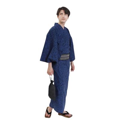 Fuuka Yukata and Obi Set Size Blue Chrysanthemum Pattern Made In B43 Z33003X Men's (2 Pieces), LL, (Obi, Japan, Black)
