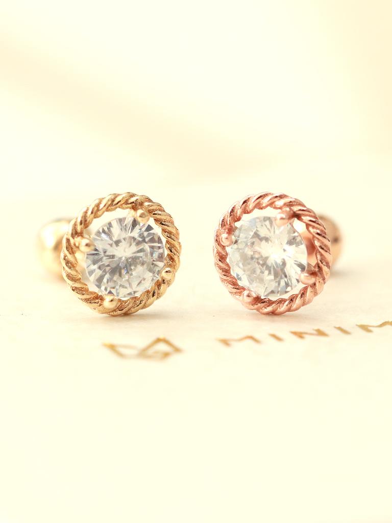 Minimalpiercing 14K Twisted Round Cubic Piercing Earrings