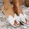 Fashion Elegant Big Bow Knot Low Heel Slippers Women Soft Sole Weightlight White Slides Woman Plus Size Non Slip Summer Sandal Mujer