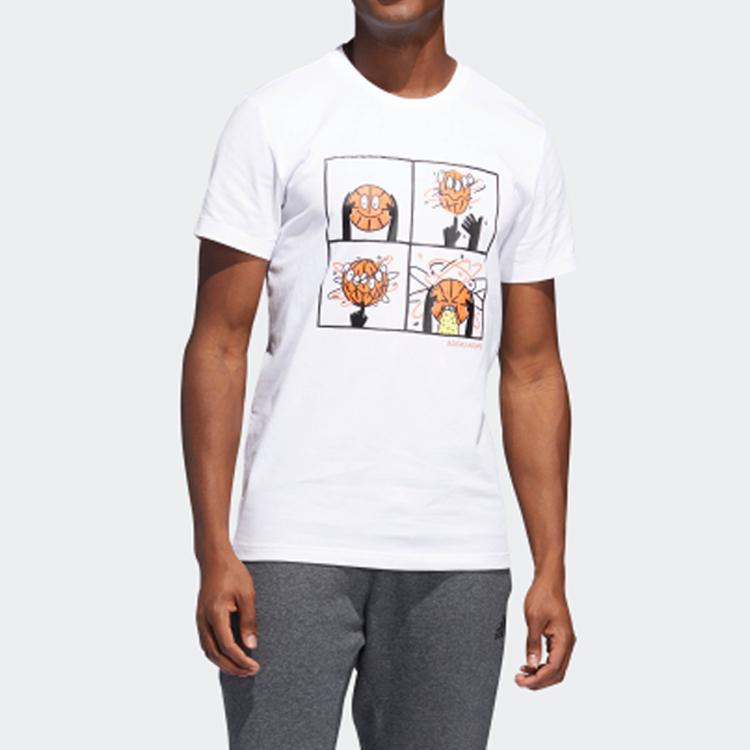 Adidas Баскетбольная футболка с короткими рукавами и мультяшным принтом, мужские топы, белые DU6858