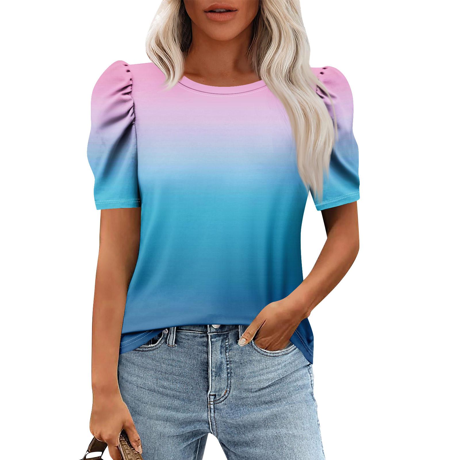 

Женские повседневные топы с коротким рукавом и круглым вырезом с принтом, туники, рубашки, летняя одежда XXL