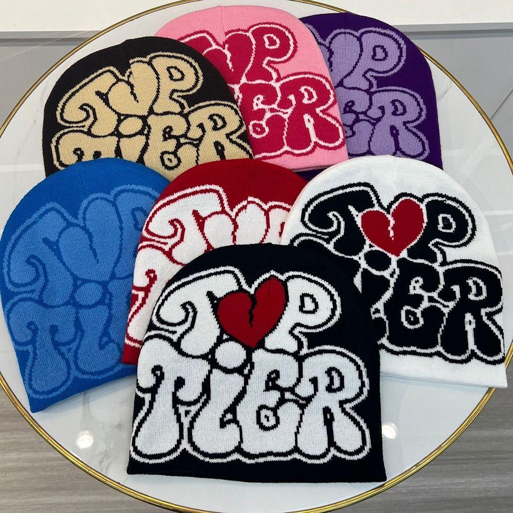 Wool Acrylic Knitting Cap Hat Letter Printing Casual Skullies Gothic Beanie Bonnet  Men Women