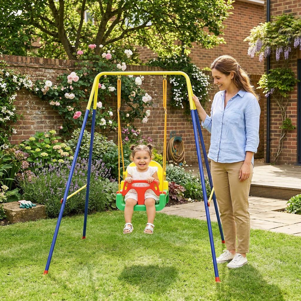 Children's Swing Set, 3-in-1, Foldable, Adjustable Seat, Multicolor