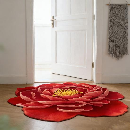3D Visual Flower Rug Realistic Floral Floor Mat Non-Slip Absorbent Bathroom Rug for Bedroom Living Room Playroom Entrance Decor