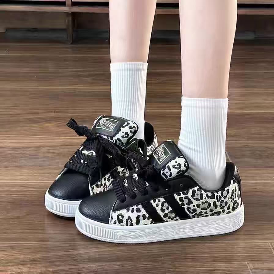 

Скейтборд с леопардовым принтом в гонконгском стиле, модные спортивные и повседневные кеды для скейтборда, новинка осени 35【foot length 22.5cm】