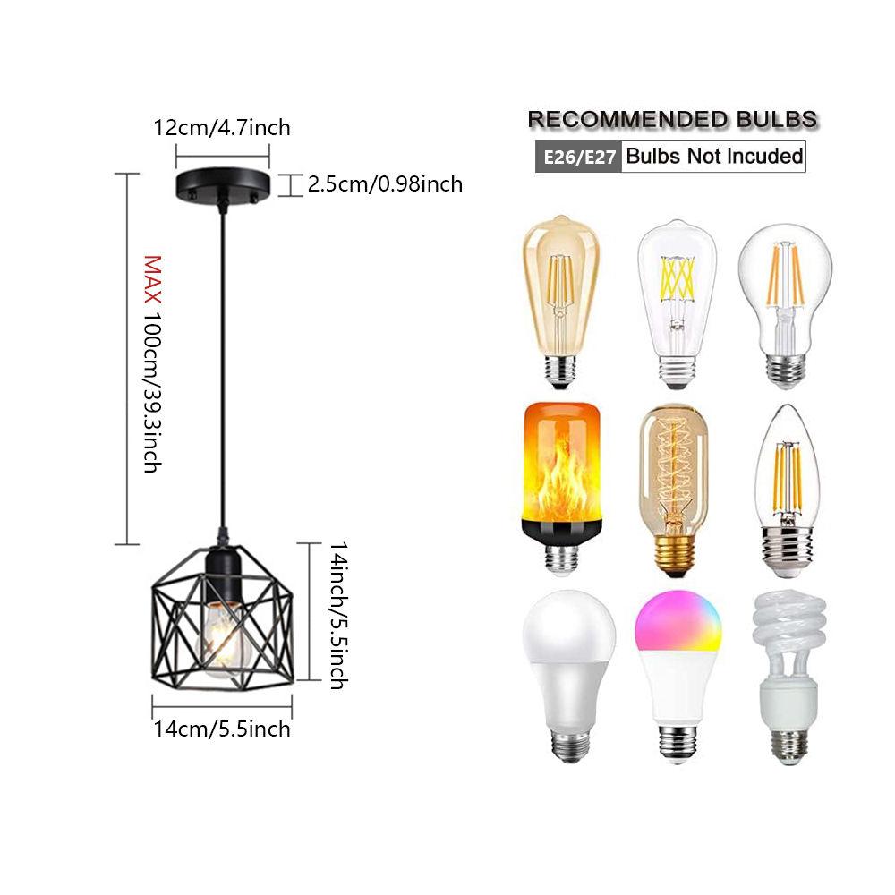 US Stock Minimalist Cage Pendant Lamp Black Metal Chandelier Adjustable Hanging Light Fixture for Restaurant Coffee Lighting