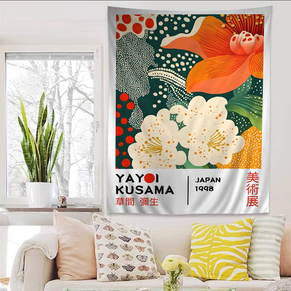Yayoi Kusama Art Exhibition Pumpkin Flower Wall Art Hanging Bohemian Tapestry Home Decoration hippie bohemian Home Decor