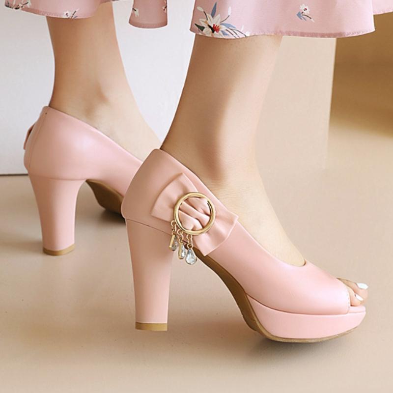 Women's High Heels Shoes 2025 New Fashion Bow-tied Spring Peep Toe Pumps Elegant Pink White Nude Heeled OL Office Wedding Shoes