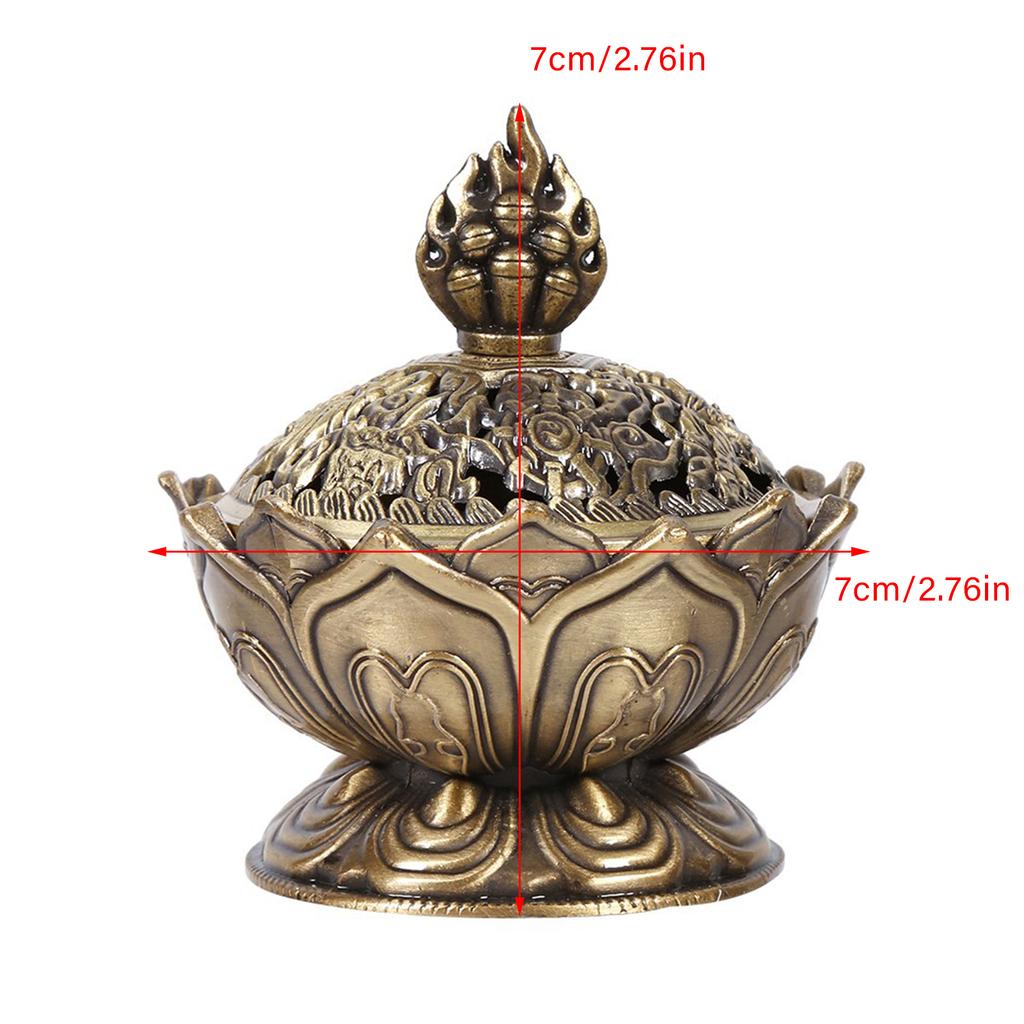 Vintage Incense Burner Zinc Alloy Lotus Flower Shaped Incense Burner Stick Cone Holder for Home Living Room Decoration