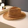 New Hand-woven Straw Hat Women's Hollow Spring and Summer Breathable Men's and Women's Couple Hats Sun Protection Western Cowboy Hat