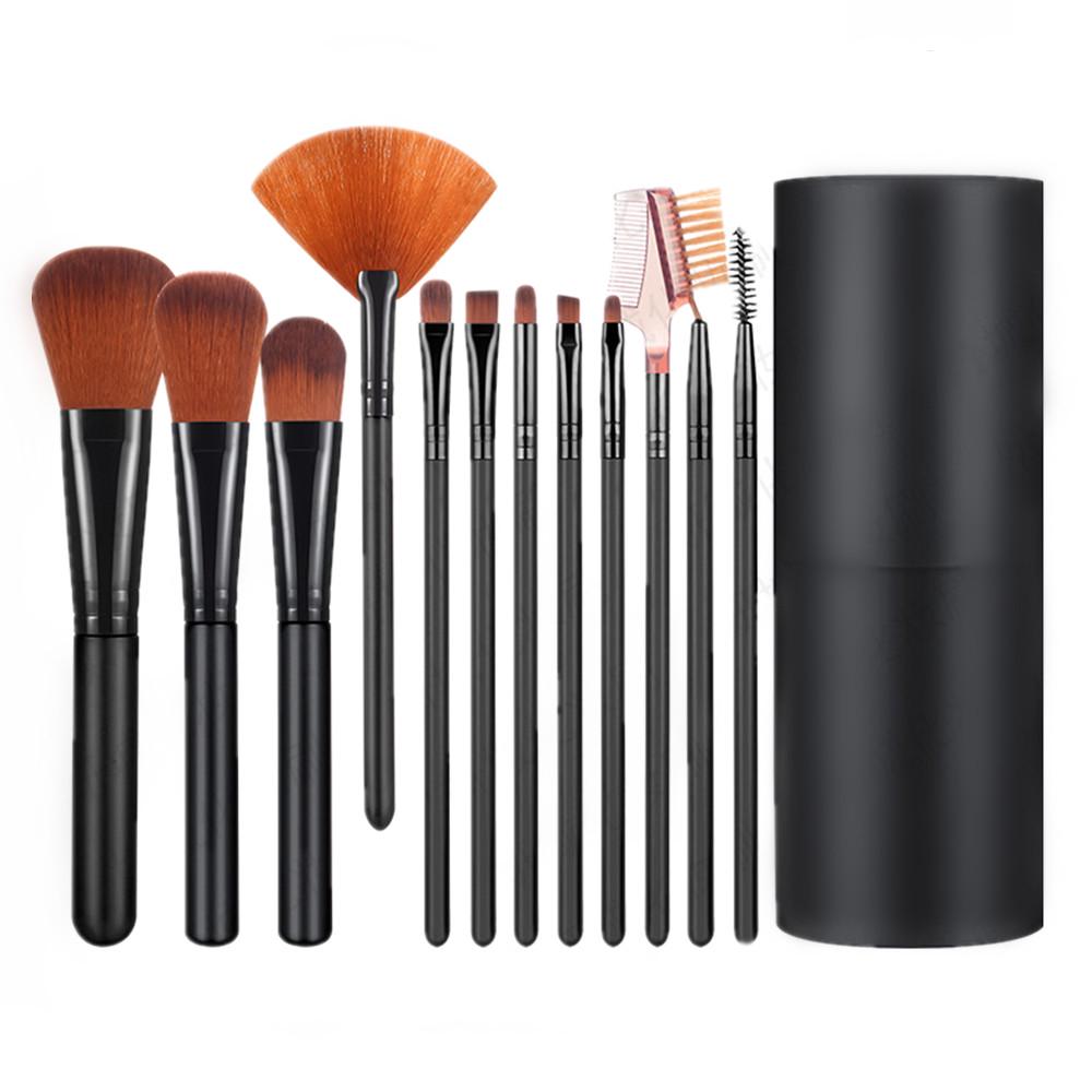 12pcs Pro Travel Portable Foundation Eyeshadow Eyebrow Lip Makeup Brush Cosmetic Tool with Barrels