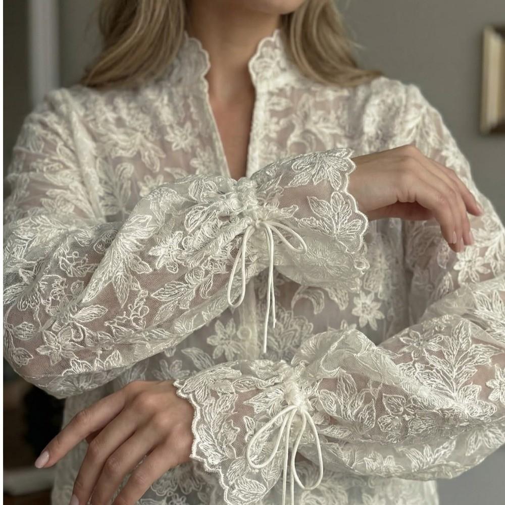 Hollow Out Lace Printed Shirt Slim Fit See Through Mesh Shirt New Women Shirt Tops Summer