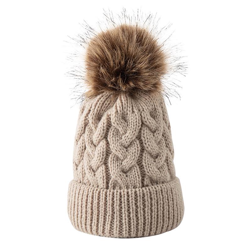 Large Pom-Pom Thick Woolen Beanie for Women and Children - Trendy Cable Knit Design for Autumn and Winter