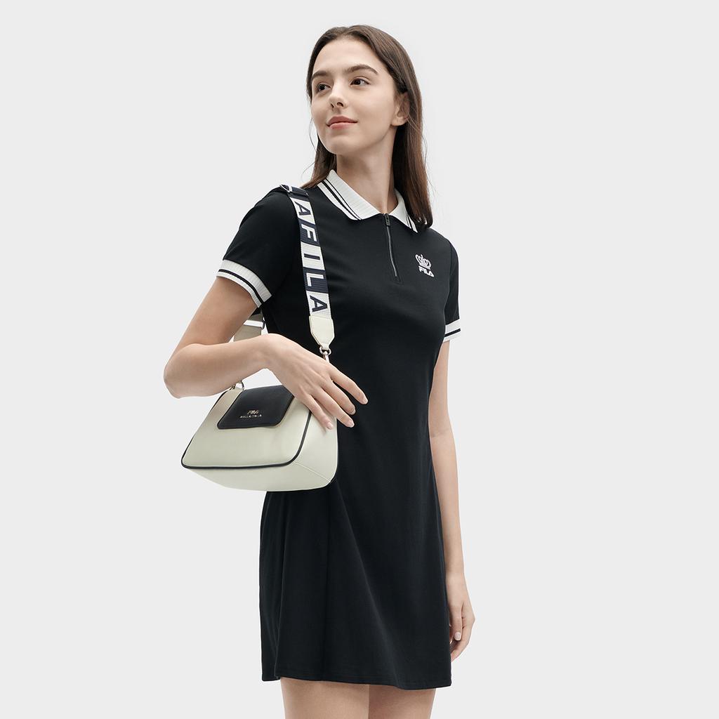 FILA Heritage Knit Moisture-Wicking Casual Polo Dress Women Dresses Black F11W428305FBK