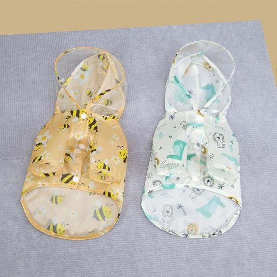 Dog Raincoat Cartoon Print Hooded Dog Rain Jacket with Leash Ring for Small Dogs Waterproof Pet Poncho with 2 Legs