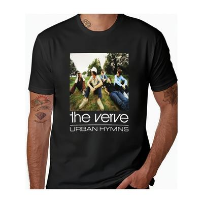 La T-shirt Grafica dell'Album Urban Hymns dei Verve - T-shirt Ufficiale con Ritratto del Membro della Band e Stampa Musicale, Nera con Design Retro con Foto della Band Bianca -