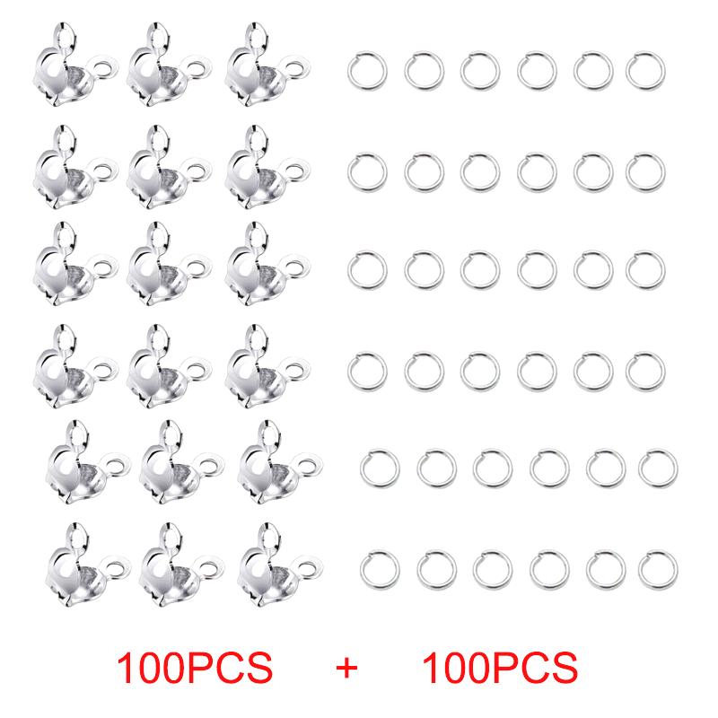 100pcs Double Hook/open Jump Ring Opening Bead Tip Knot Cap Silver Flip Cap Crimping End Cap End Cap Terminator Clamp End Tip for Jewelry Making