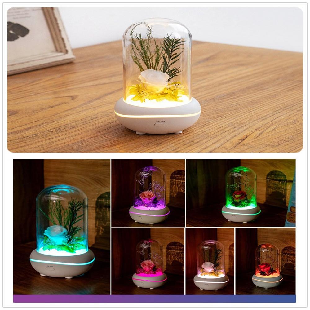 USB Uppladdningsbar Evig Blomma Doft Nattlampa Tyst Lavalampa Mini Eterisk Olja Skrivbordslampa Julklapp Sovrumsdekor