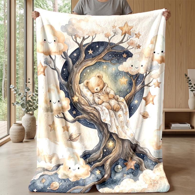 Teddy im Sternenbaum-Thema Decke Leichte Warme Flanelldecke Dekorative Überwurfdecke für Heimdekoration