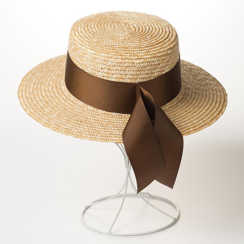 Chapeau Fedora d'été fait main couleur paille à large ruban pare-soleil pour femme