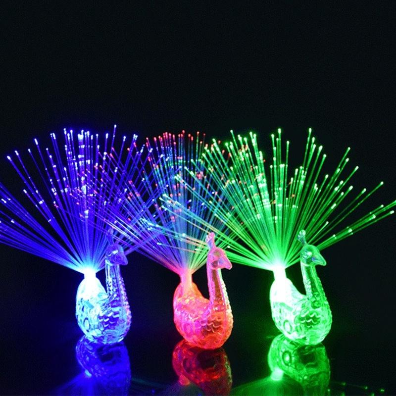 1pc Peacock Finger Light Colorful LED Light-up Rings Party Gadgets Kids Toy for Party