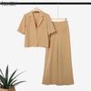 Damen Kurzarmbluse und Hose mit weitem Bein Sommer Zweiteiler Anzugsets