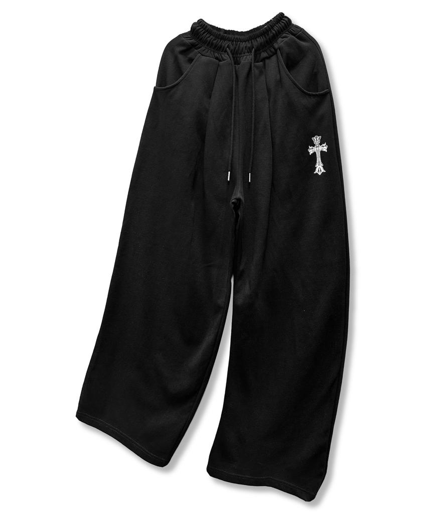 Damiswi Cross Wide One-Pleat Sweatpants_Black
