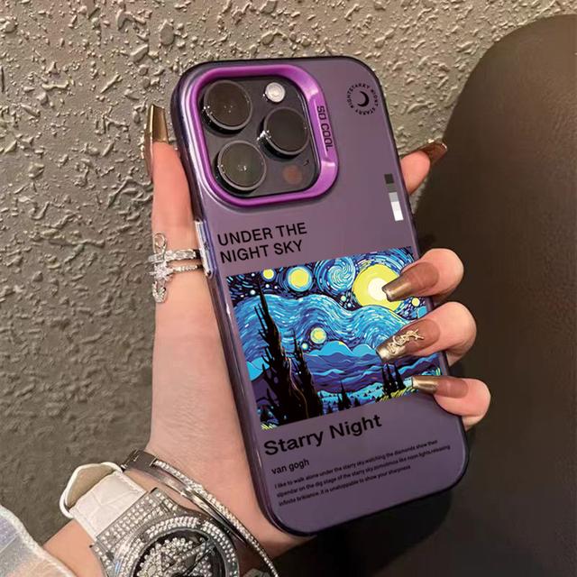 

Ван Гог Матовая Лазерная Масляная Живопись Телефон 16 14 15 Для iPhone 13 12 11 Pro Max Чехол-накладка Funda For iPhone 16 Pro Max пурпурный кремовый