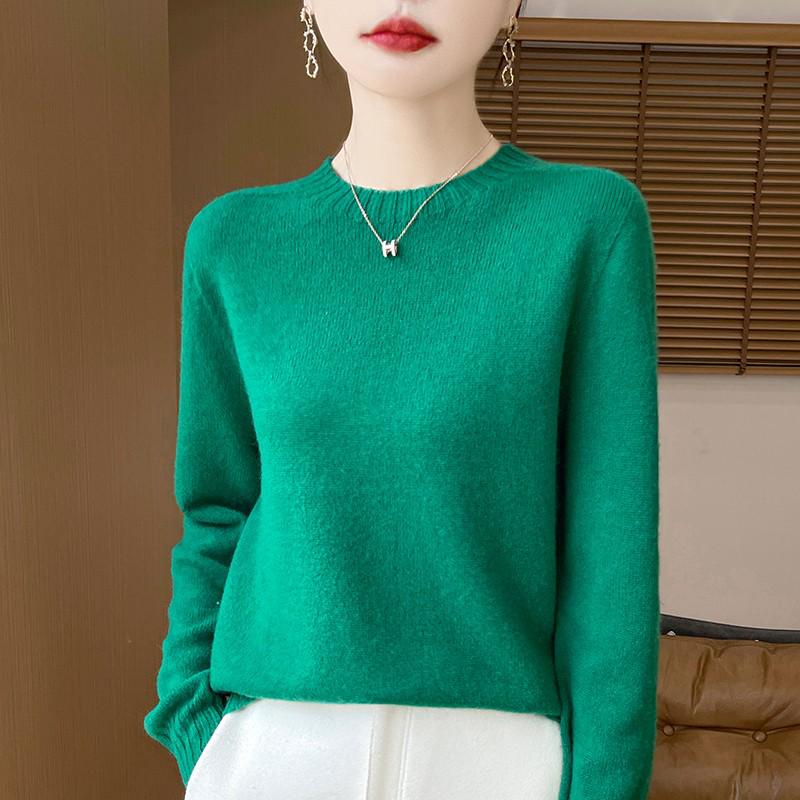 Women's Round Neck Long Sleeve Cashmere Wool Sweater - Autumn/Winter Fashion Layer