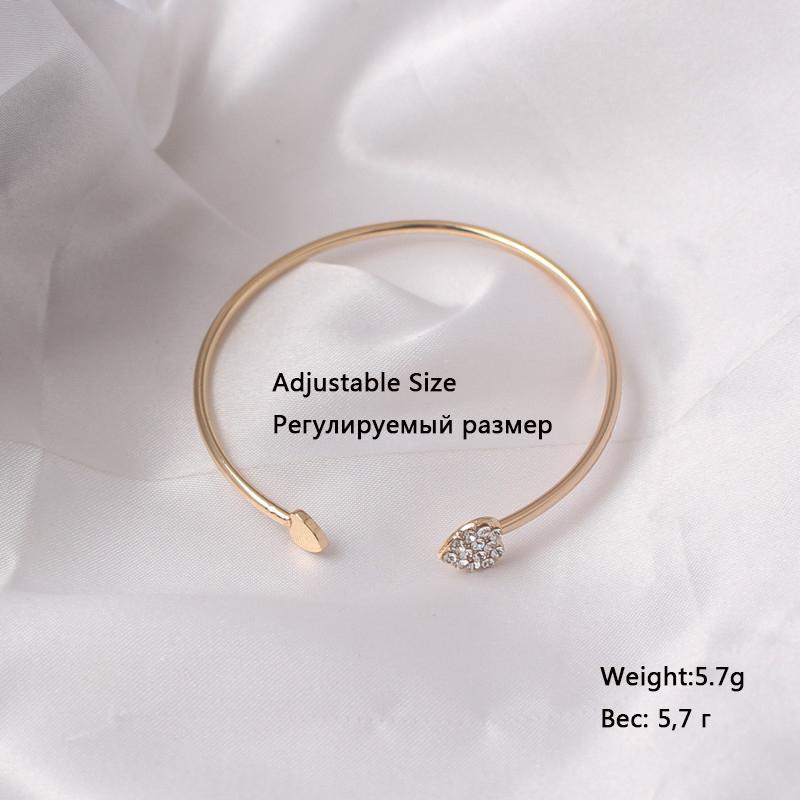 Crystal Heart Bangles for Women Gold Color Opening Cuff Adjustable Ladies Bangles Fashion Wedding Zircon Hand Accessories