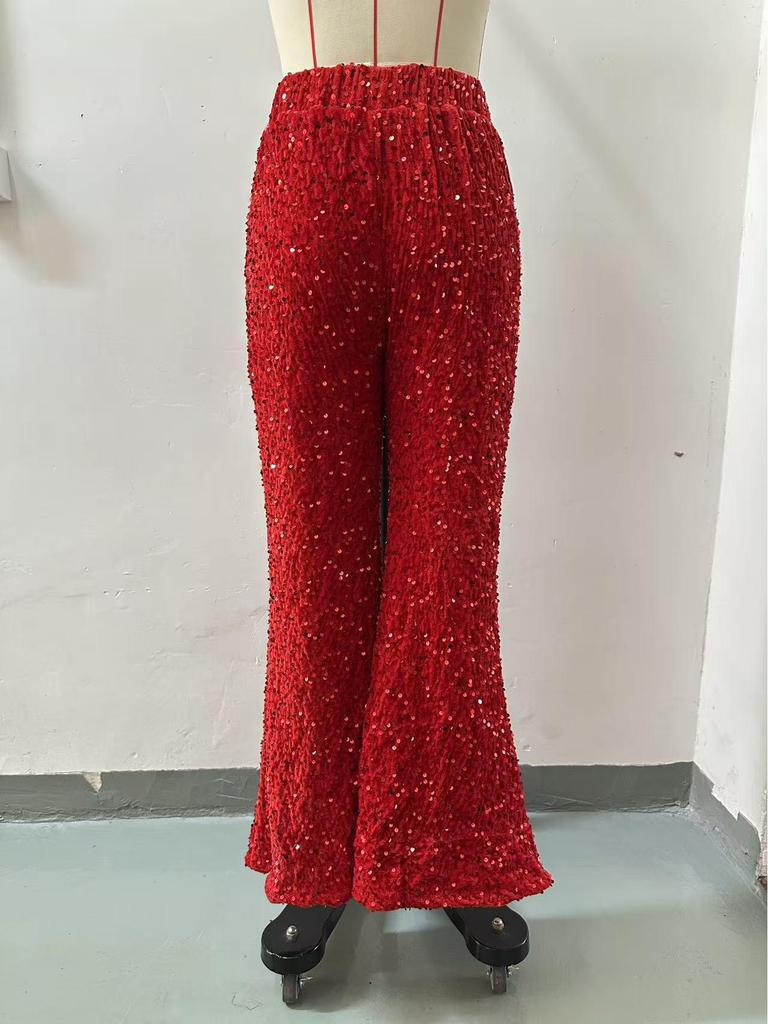 Women's Waist-Slimming Sequin Wide-Leg Pants - Summer Fashion, European & American Style