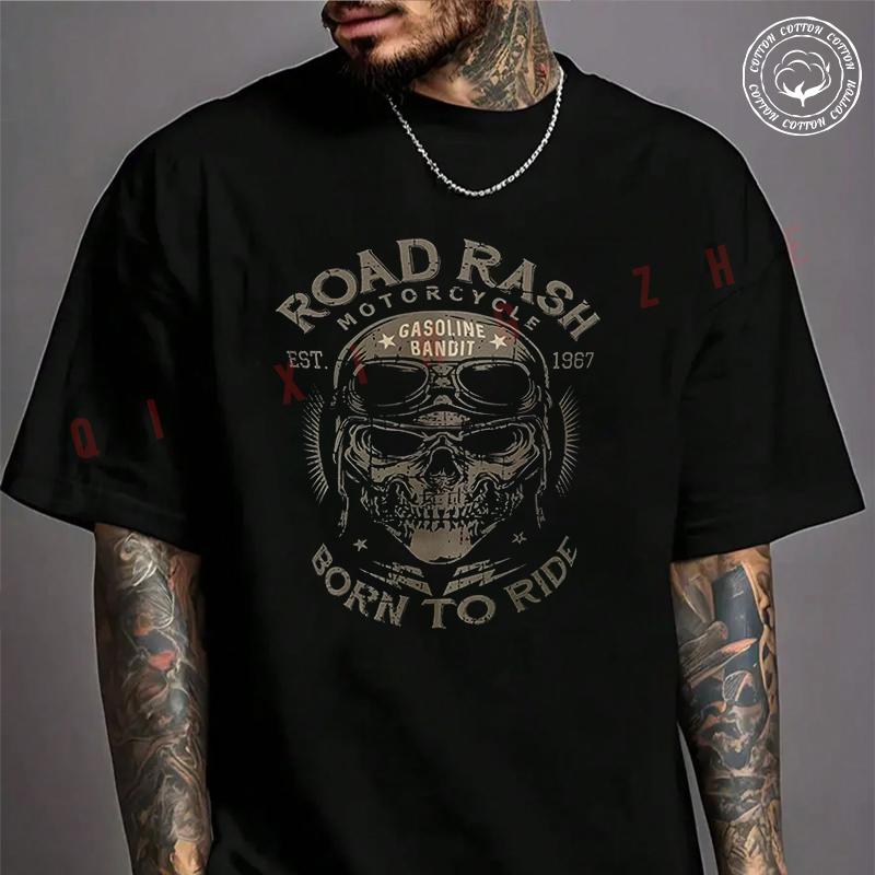 Moto Men's T-shirt Gasoline Bandit Original Biker Racer Cotton T Shirt Short Sleeve Exquisite D