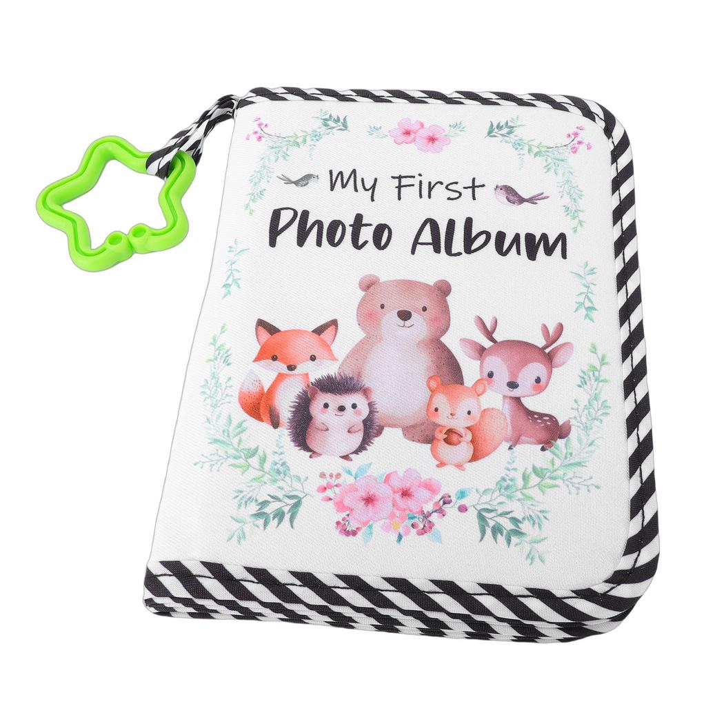 My First Photo Album Soft Cloth Baby Family Photo Book with Safe Mirror Cute Patterns Holds 17 Photos