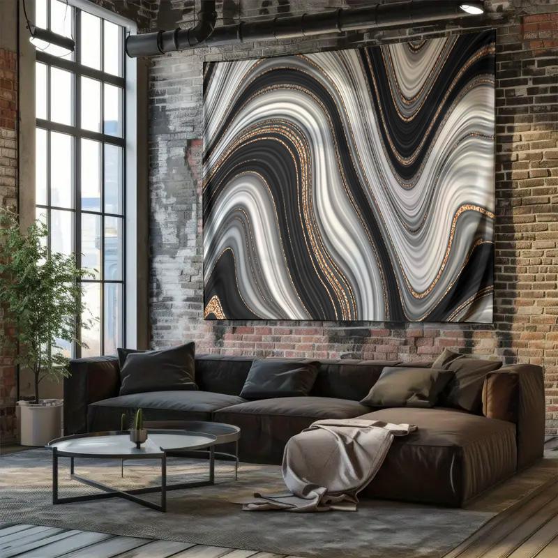 Black  White Marble Wave Tapestry Chic Living Room Backdrop