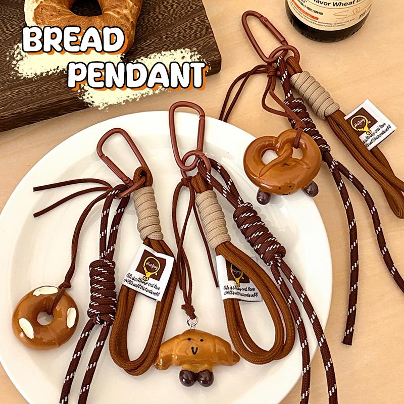 Kawaii Cartoon Bread Shaped Keychain Cute Pendant with Lanyard for Purse Bag Charm Party Favor for Children