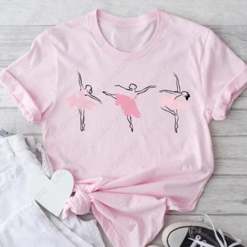 Ballerina Silhouette Ballett T-Shirt Geschenk Niedliche Oberteile Tänzer Liebhaber Geschenk Mode Ästhetik Sommer Herren Damen Baumwolle Harajuku Niedliche Oberteile