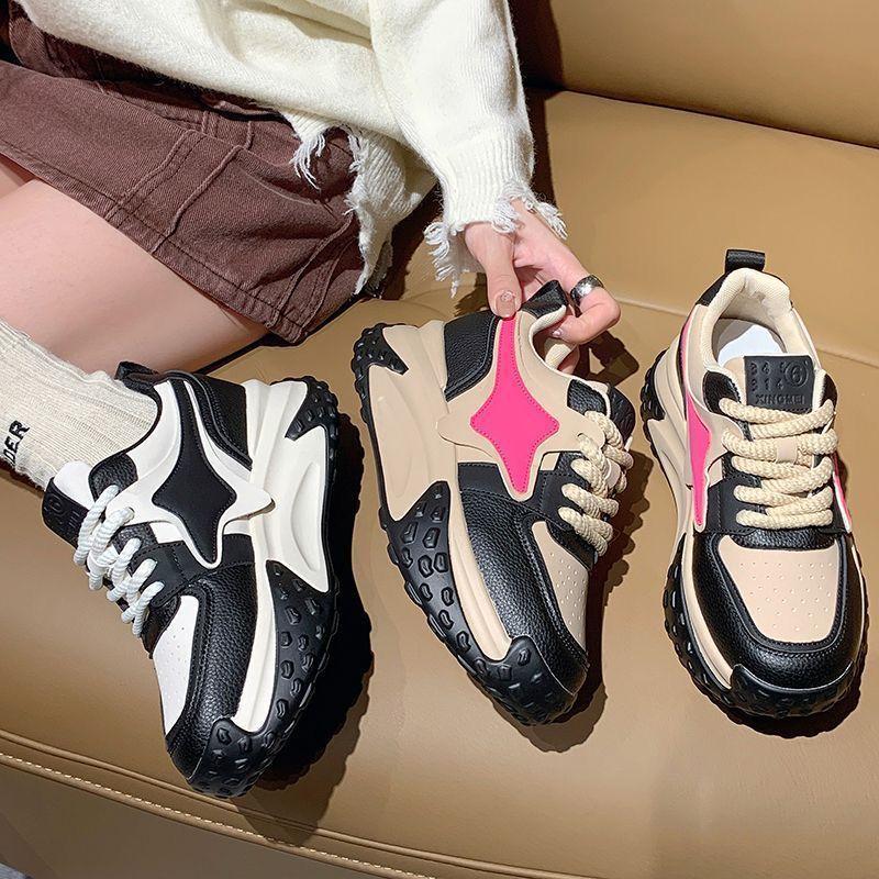 Hyunya Style Color Matching Dad Shoes Spring New Student Breathable Casual Shoes Show Feet Small Women's Shoes