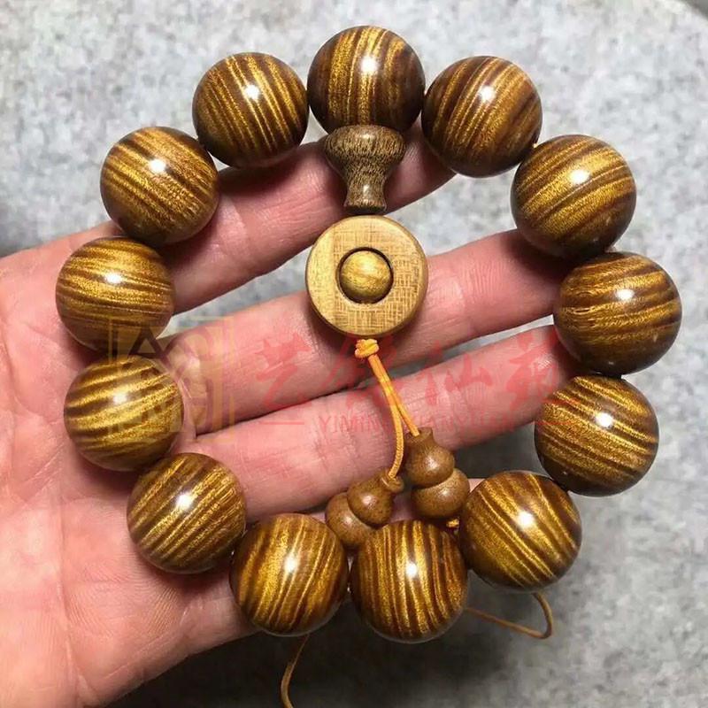Golden Silk Nanmu Wave Shadow Unisex Bead Bracelet
