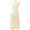 Sancai New Chinese Style Tasseled Burnout A-Line Long Dress