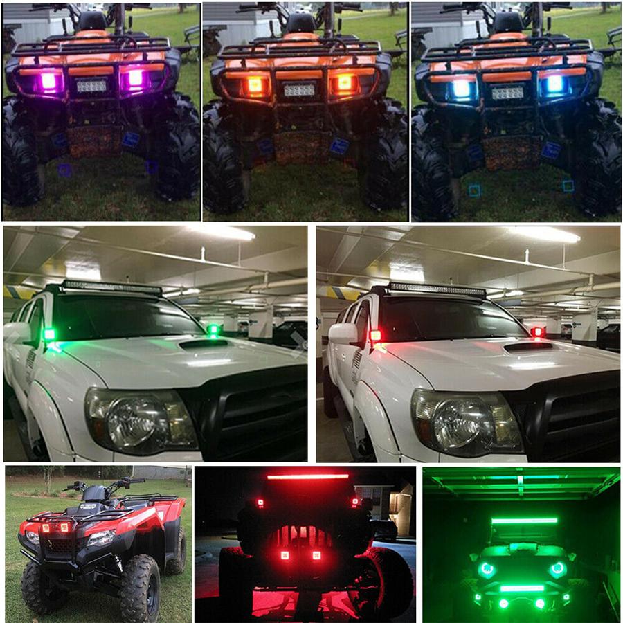 2x 3" Spot Pods LED Work Light RGB Halo Ring Chasing Multi-Color Remote Control