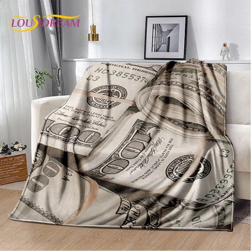 3D-Dollar-Euro-Pfund-Geld-Reich-Cartoon-weiche Plüschdecke, Flanelldecke, Überwurfdecke für Wohnzimmer, Schlafzimmer, Bett, Sofa, Geschenk