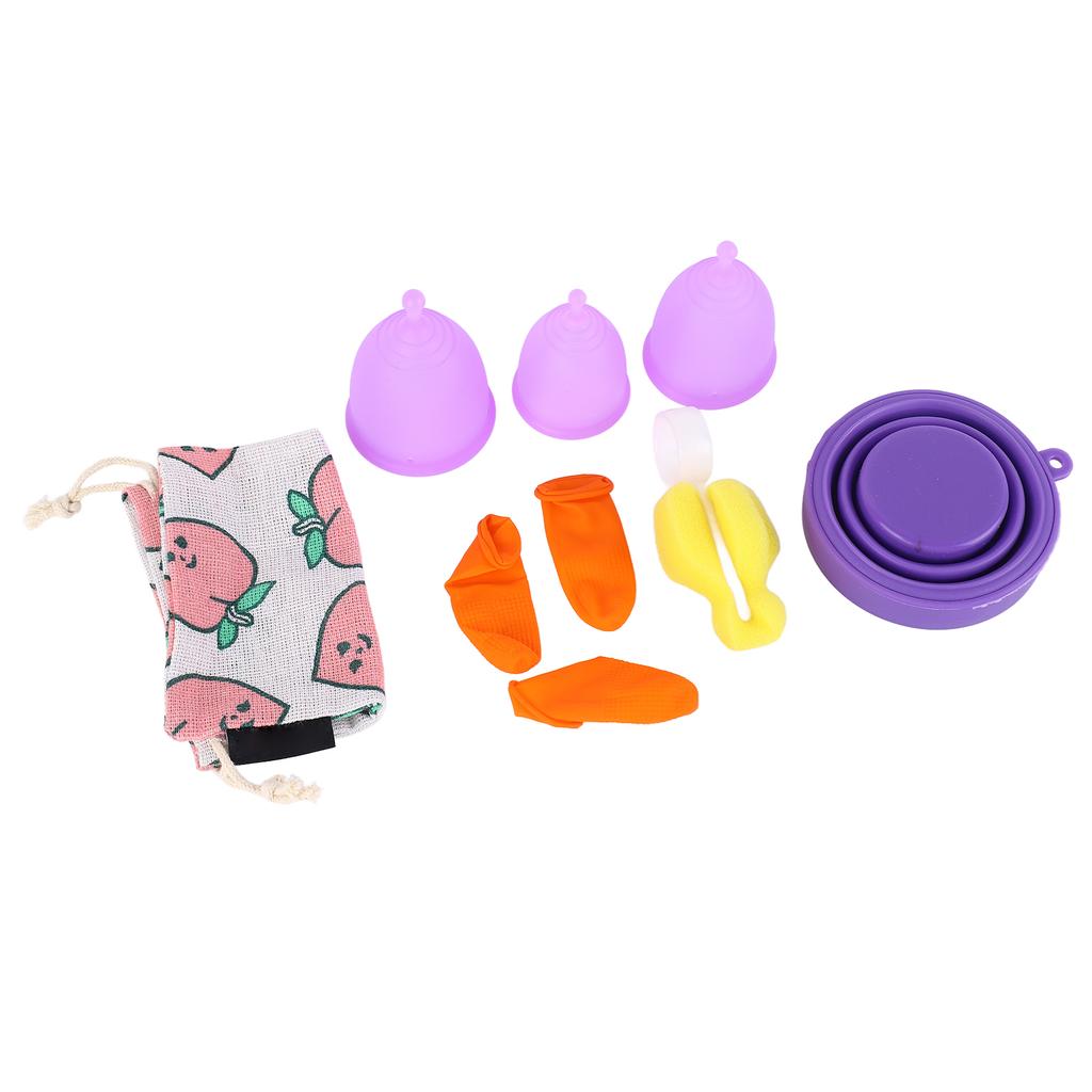 Silicone Menstrual Cup Set 3 Size Leak Proof Reusable Flexible Soft Period Cup Set for Women Purple